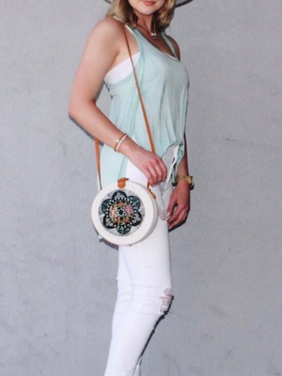 Klara Haloho Handbags - Klara Haloho Hand Crafted Round Rattan Crossbody